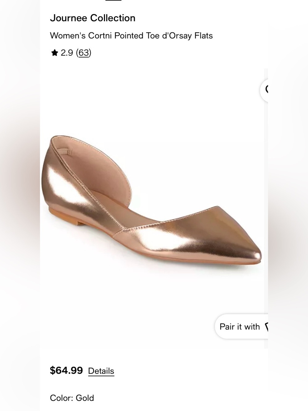 Journee Collection Pointed WD-Cortini Flats in Rose Gold